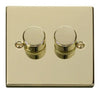 Polished Brass - Black Inserts Polished Brass 2 Gang 2 Way LED 100W Trailing Edge Dimmer Light Switch