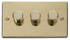 Polished Brass - Black Inserts Polished Brass 3 Gang 2 Way LED 100W Trailing Edge Dimmer Light Switch