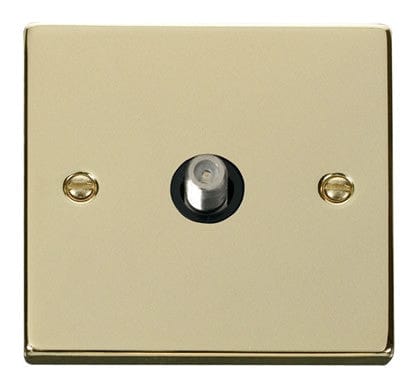 Polished Brass - Black Inserts Polished Brass Satellite Socket 1 Gang - Black Trim