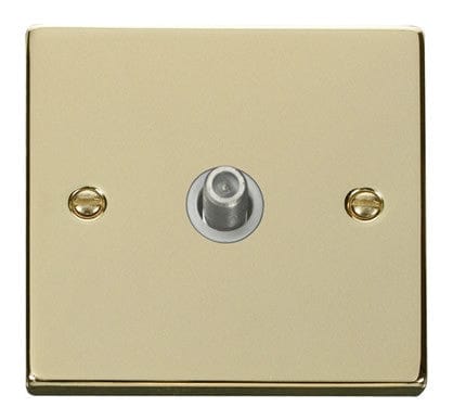 Polished Brass - White Inserts Polished Brass Satellite Socket 1 Gang - White Trim