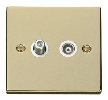 Polished Brass - White Inserts Polished Brass Satellite And Isolated Coaxial 1 Gang Socket - White Trim