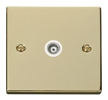 Polished Brass - White Inserts Polished Brass Single Isolated Coaxial Socket - White Trim