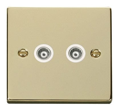 Polished Brass - White Inserts Polished Brass Twin Isolated Coaxial Socket - White Trim