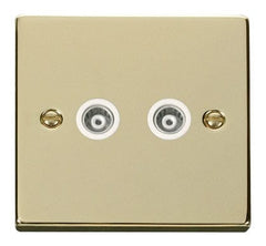 Polished Brass - White Inserts Polished Brass Twin Isolated Coaxial Socket - White Trim