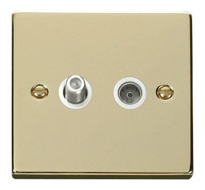 Polished Brass - White Inserts Polished Brass Satellite & Coaxial Socket 1 Gang - White Trim