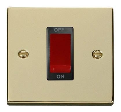 Polished Brass - Black Inserts Polished Brass 1 Gang Size 45A Switch - Black Trim