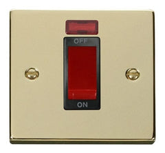 Polished Brass - Black Inserts Polished Brass 1 Gang Size 45A Switch With Neon - Black Trim