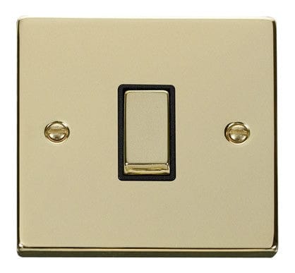 Polished Brass - Black Inserts Polished Brass 10A 1 Gang 2 Way Ingot Light Switch - Black Trim