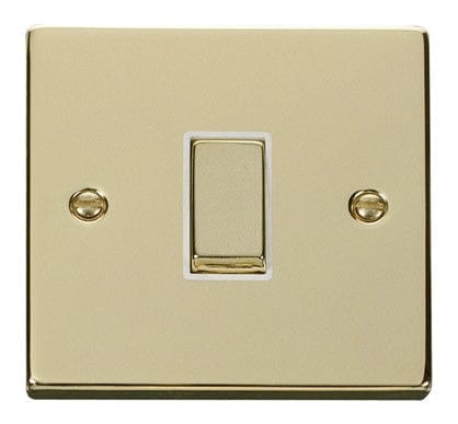 Polished Brass - White Inserts Polished Brass 10A 1 Gang 2 Way Ingot Light Switch - White Trim