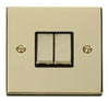 Polished Brass - Black Inserts Polished Brass 10A 2 Gang 2 Way Ingot Light Switch - Black Trim