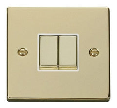 Polished Brass - White Inserts Polished Brass 10A 2 Gang 2 Way Ingot Light Switch - White Trim