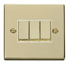 Polished Brass - White Inserts Polished Brass 10A 3 Gang 2 Way Ingot Light Switch - White Trim