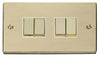 Polished Brass - White Inserts Polished Brass 10A 4 Gang 2 Way Ingot Light Switch - White Trim