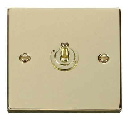 Polished Brass - Black Inserts Polished Brass 1 Gang 2 Way 10AX Toggle Light Switch