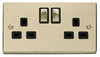 Polished Brass - Black Inserts Polished Brass 2 Gang 13A DP Ingot Twin Double Switched Plug Socket - Black Trim