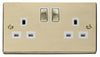 Polished Brass - White Inserts Polished Brass 2 Gang 13A DP Ingot Twin Double Switched Plug Socket - White Trim