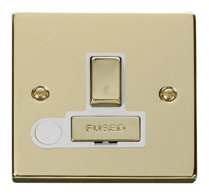 Polished Brass - White Inserts Polished Brass 13A Fused Ingot Connection Unit Switched With Flex - White Trim