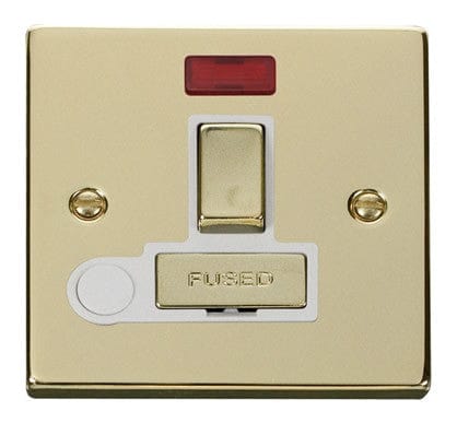 Polished Brass - White Inserts Polished Brass 13A Fused Ingot Connection Unit Switched With Neon With Flex - White Trim