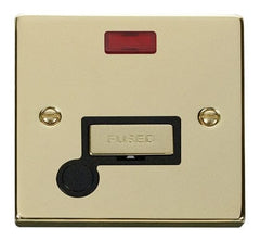 Polished Brass - Black Inserts Polished Brass 13A Fused Ingot Connection Unit With Neon With Flex - Black Trim