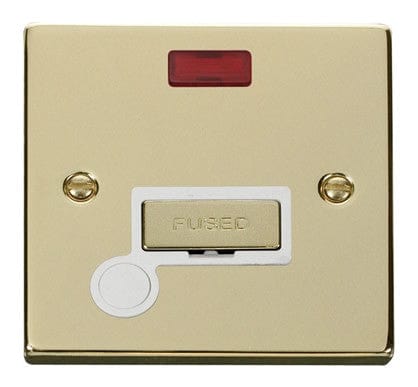 Polished Brass - White Inserts Polished Brass 13A Fused Ingot Connection Unit With Neon With Flex - White Trim