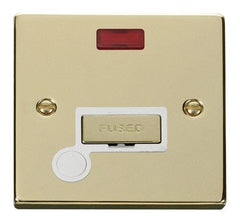 Polished Brass - White Inserts Polished Brass 13A Fused Ingot Connection Unit With Neon With Flex - White Trim