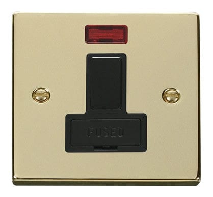 Polished Brass - Black Inserts Polished Brass 13A Fused Connection Unit Switched With Neon - Black Trim