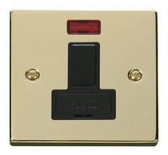 Polished Brass - Black Inserts Polished Brass 13A Fused Connection Unit Switched With Neon - Black Trim