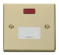 Polished Brass - White Inserts Polished Brass 13A Fused Connection Unit With Neon - White Trim