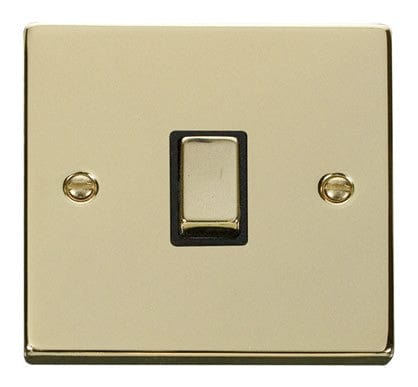 Polished Brass - Black Inserts Polished Brass 1 Gang 20A Ingot DP Switch - Black Trim