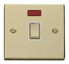 Polished Brass - White Inserts Polished Brass 1 Gang 20A Ingot DP Switch With Neon - White Trim