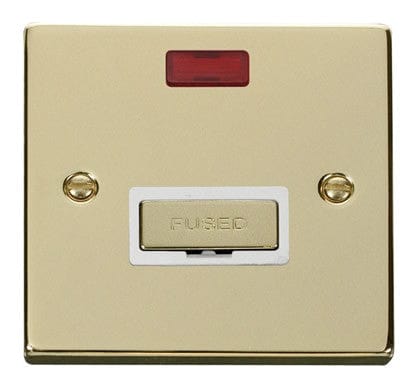 Polished Brass - White Inserts Polished Brass 13A Fused Ingot Connection Unit With Neon - White Trim