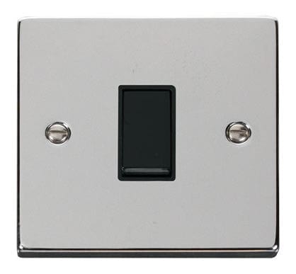 Polished Chrome - Black Inserts Polished Chrome 10A 1 Gang 2 Way Light Switch - Black Trim