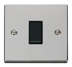 Polished Chrome - Black Inserts Polished Chrome 10A 1 Gang 2 Way Light Switch - Black Trim