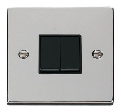 Polished Chrome - Black Inserts Polished Chrome 10A 2 Gang 2 Way Light Switch - Black Trim