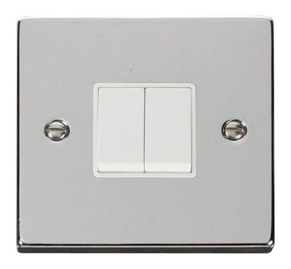 Polished Chrome - White Inserts Polished Chrome 10A 2 Gang 2 Way Light Switch - White Trim