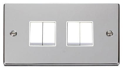 Polished Chrome - White Inserts Polished Chrome 10A 4 Gang 2 Way Light Switch - White Trim