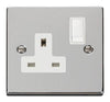 Polished Chrome - White Inserts Polished Chrome 1 Gang 13A DP Switched Plug Socket - White Trim