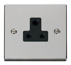 Polished Chrome - Black Inserts Polished Chrome 1 Gang 5A Round Pin Plug Socket - Black Trim