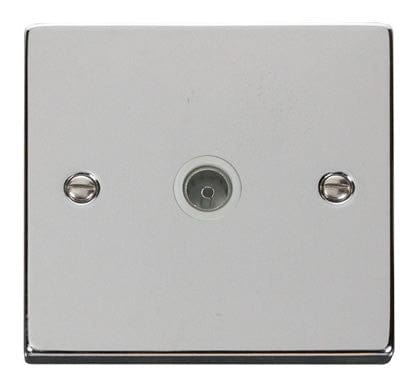 Polished Chrome - White Inserts Polished Chrome 1 Gang Single Coaxial TV Socket - White Trim