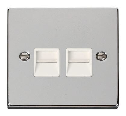 Polished Chrome - White Inserts Polished Chrome Master Telephone Twin Socket - White Trim