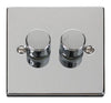 Polished Chrome - White Inserts Polished Chrome 2 Gang 2 Way LED 100W Trailing Edge Dimmer Light Switch