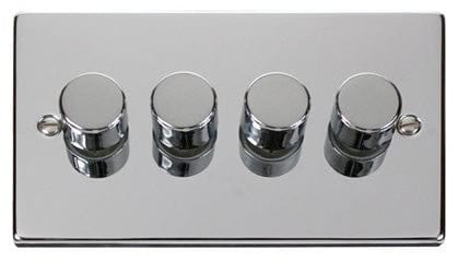 Polished Chrome - White Inserts Polished Chrome 4 Gang 2 Way LED 100W Trailing Edge Dimmer Light Switch