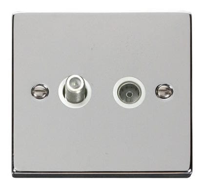 Polished Chrome - White Inserts Polished Chrome Satellite & Coaxial Socket 1 Gang - White Trim