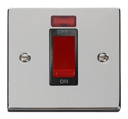 Polished Chrome - Black Inserts Polished Chrome 1 Gang Size 45A Switch With Neon - Black Trim