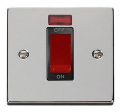 Polished Chrome - Black Inserts Polished Chrome 1 Gang Size 45A Switch With Neon - Black Trim