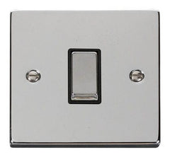 Polished Chrome - Black Inserts Polished Chrome 10A 1 Gang 2 Way Ingot Light Switch - Black Trim