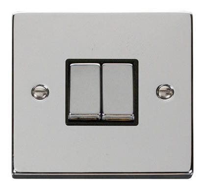 Polished Chrome - Black Inserts Polished Chrome 10A 2 Gang 2 Way Ingot Light Switch - Black Trim