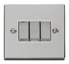 Polished Chrome - White Inserts Polished Chrome 10A 3 Gang 2 Way Ingot Light Switch - White Trim