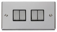 Polished Chrome - Black Inserts Polished Chrome 10A 4 Gang 2 Way Ingot Light Switch - Black Trim