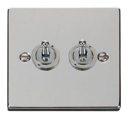 Polished Chrome - White Inserts Polished Chrome 2 Gang 2 Way 10AX Toggle Light Switch